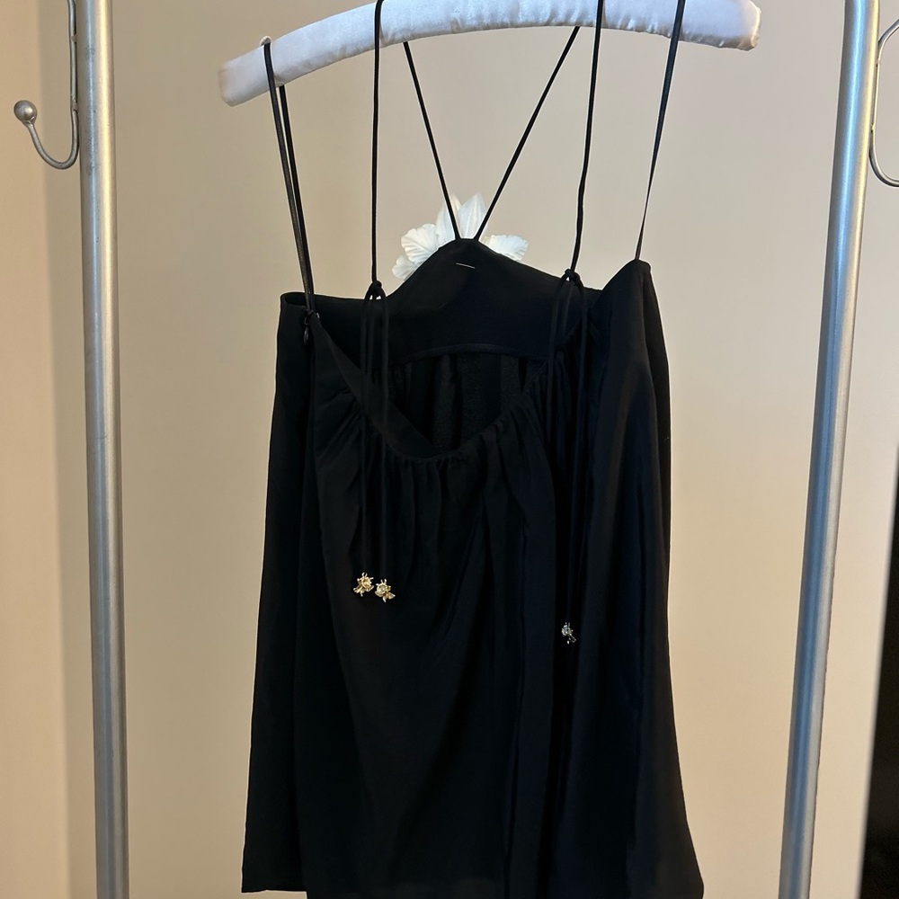 Zimmermann Halter Neck Top | Black, Silk, Flower Brooch - Picture 3 of 6